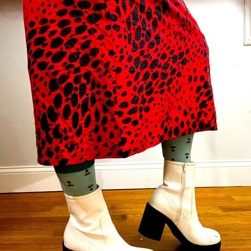 Vintage 1990s Red Animal Print Silk Skirt